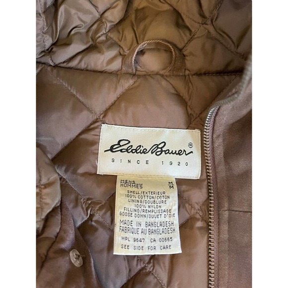 Vintage Eddie Bauer Goose Down Filled Puffer Jacket Winter Coat Mens Sz M Brown - Picture 4 of 10